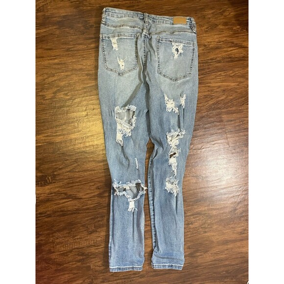 Dollhouse Women's Juniors Size 11 Blue Skinny Distressed Stone Wash Stretch Jean - Picture 6 of 7